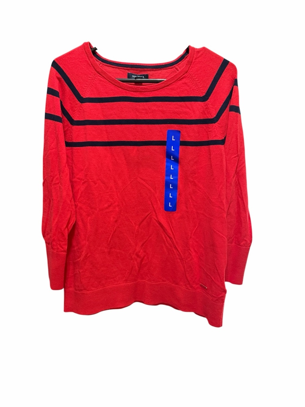 Nautica Red Crewneck Sweater with Navy Stripes